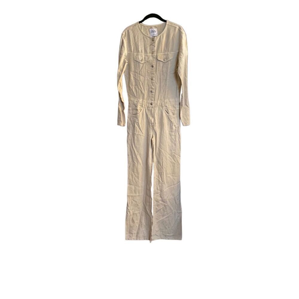 Zara NWOT women’s jumpsuit, beige linen blend coveralls size small